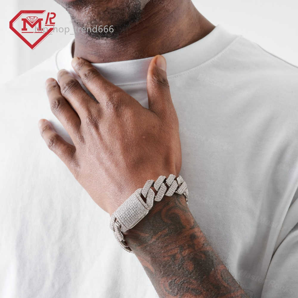 3rows 20mm Moissanite Prong Cuban Bracelet For Hip Hop Rapper Gra Certificated Vvs Moissanite Diamond Bracelet Men