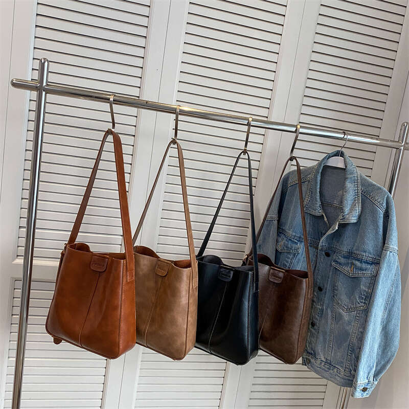 Retro Shoulder Tote Bag Set For Women Wide Strap Soft PU Leather Crossbody Bags With Small Purse Large Capacity Shoppers