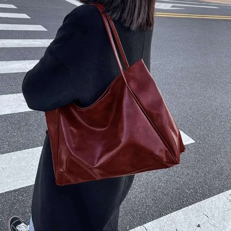 Women Tote Fashion Underarm Pouch Large Capacity Soft Pu Leather Shoulder Retro Crossbody Bag Casual Portable BucketBags