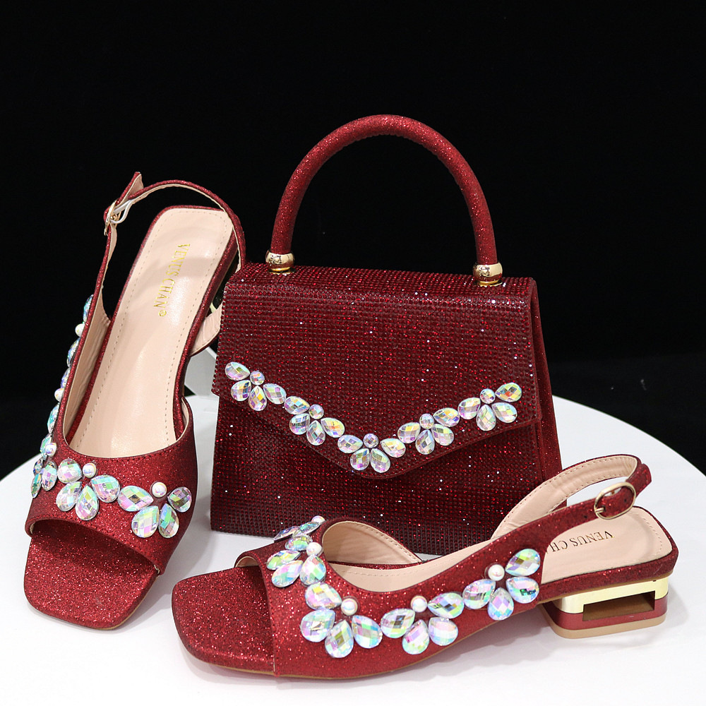 Square toe low heel sandals plus size women's shoes trapezoidal handbag