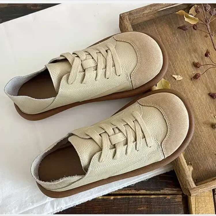 2025 New Spring Single Ugly Cute Women's Small White Comfortable Big Head Shoes Pu Leather