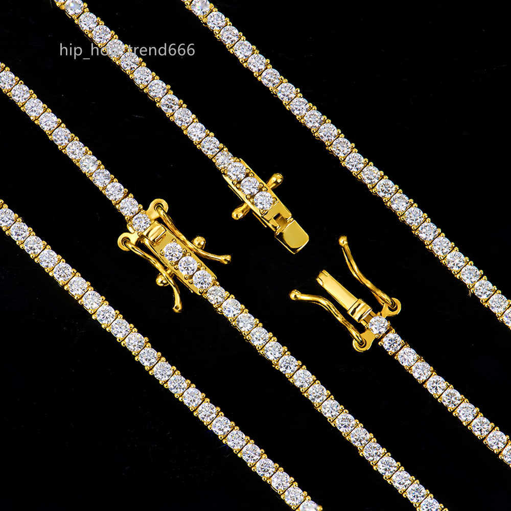 hiphop buckle jewelry lady gold plated 925 sterling silver round shape 2mm mossanite moissanite tennis necklace for women