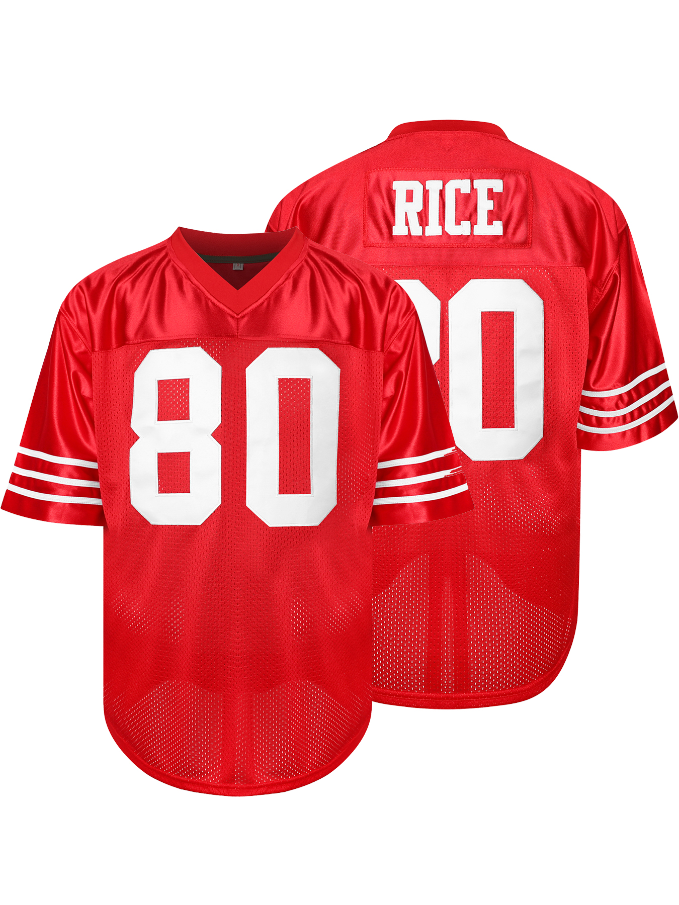 Men's #80 Short Sleeve Football Jersey Polyester Classic Red Sports Top, V-Neck With Slight Stretch, Embroidered Alphabet Pattern, Versatile For 