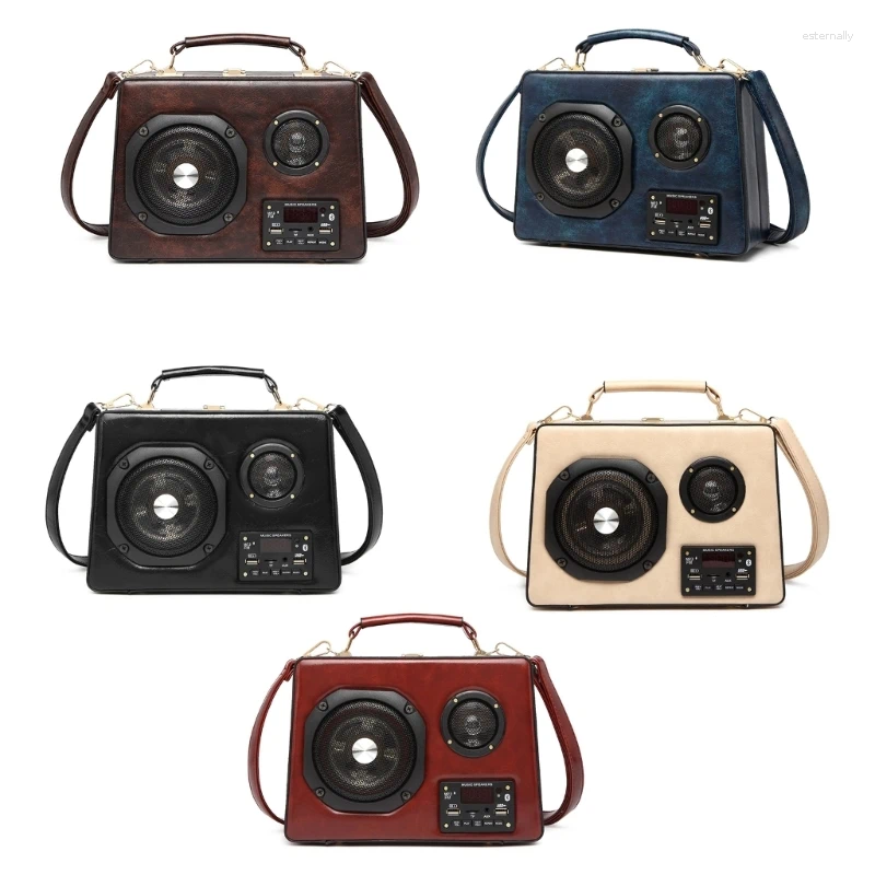 Drawstring Vintage Radio Box Shaped Handbags With Bluetooth-compatible Speaker For Women Female Shoulder Bag