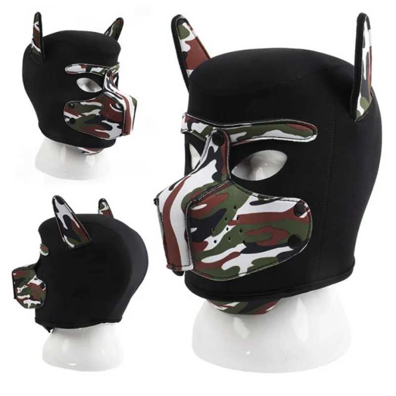 Unisex womens sexy clothing mens chloroprene rubber open hole dog head equipment full face fetish mask Halloween puppy role-playing party W241029
