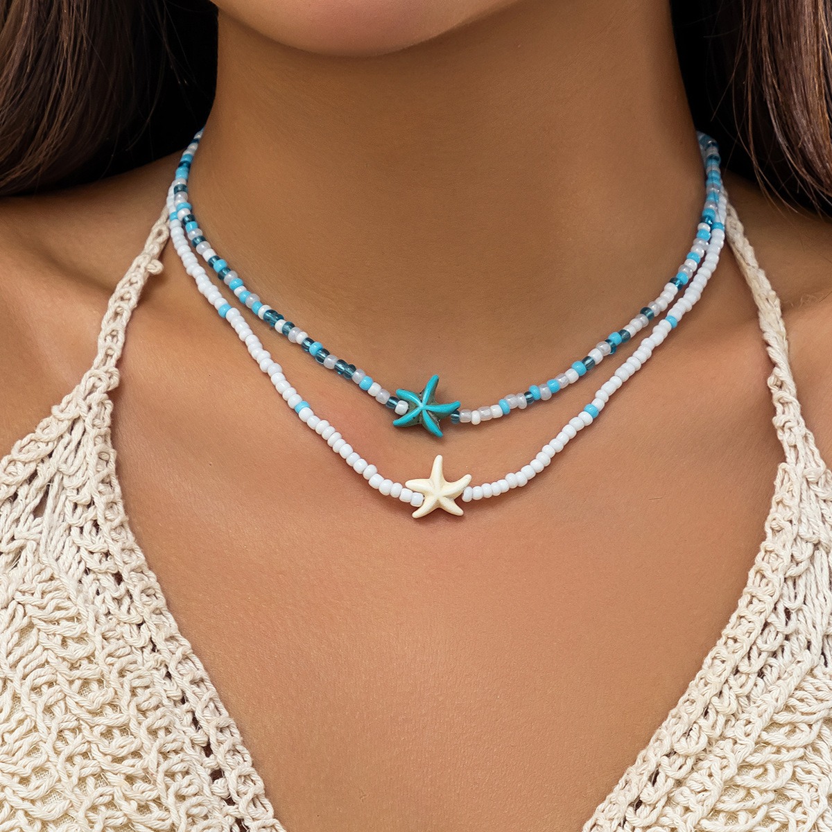 European and American Style Cross-border Rice Bead Beach Ocean Hot Selling Accessories Versatile Starfish Necklaces Shell Necklaces Women's Acces