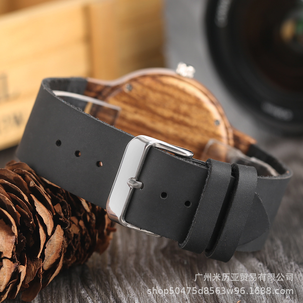 Wooden Watch Men's Unique Cork Slag/Broken Leaves Face Dial Clock Wood Quartz Clock Male Women Genuine Leather Band Wristwatches LY191213