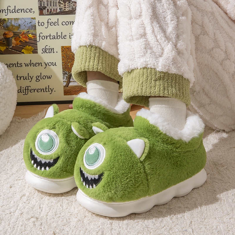 2024 slippers NEW hot women's winter bag with cute anti slip thick sole for home use, warm outer wear, big eyed monster plush cotton shoes, free 