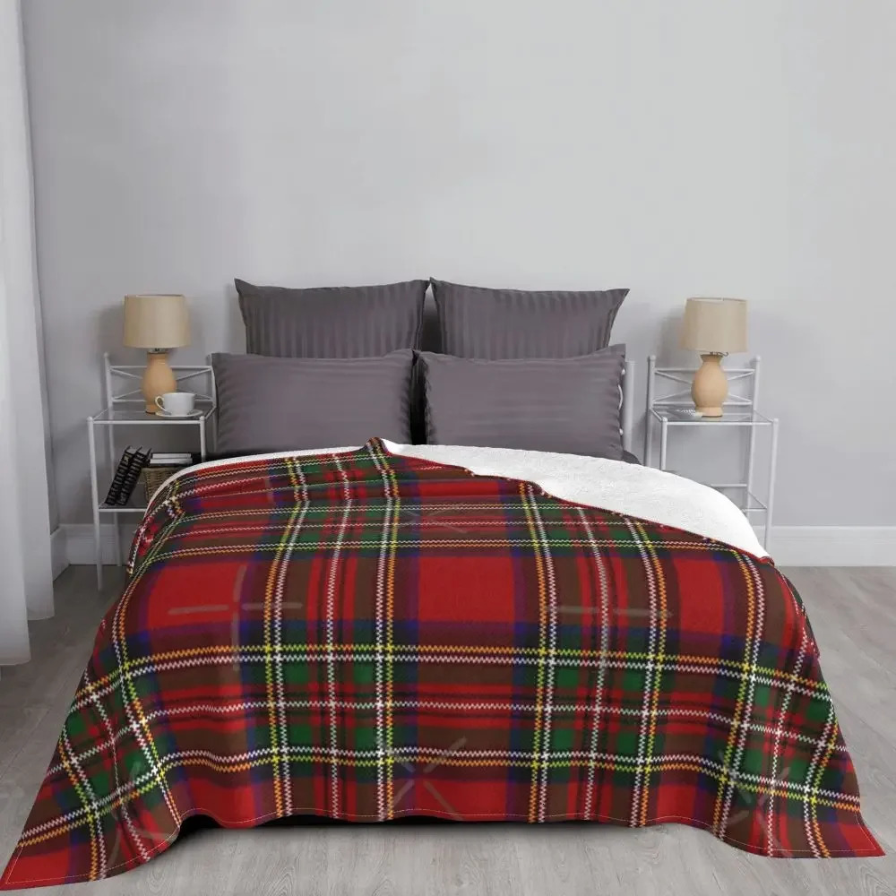 Red Tartan Stewart Clan Throw Blankets Plaid Ultra-Soft Flannel Blanket Lightweight Home Decor Fleece for Men Women Kids 241030