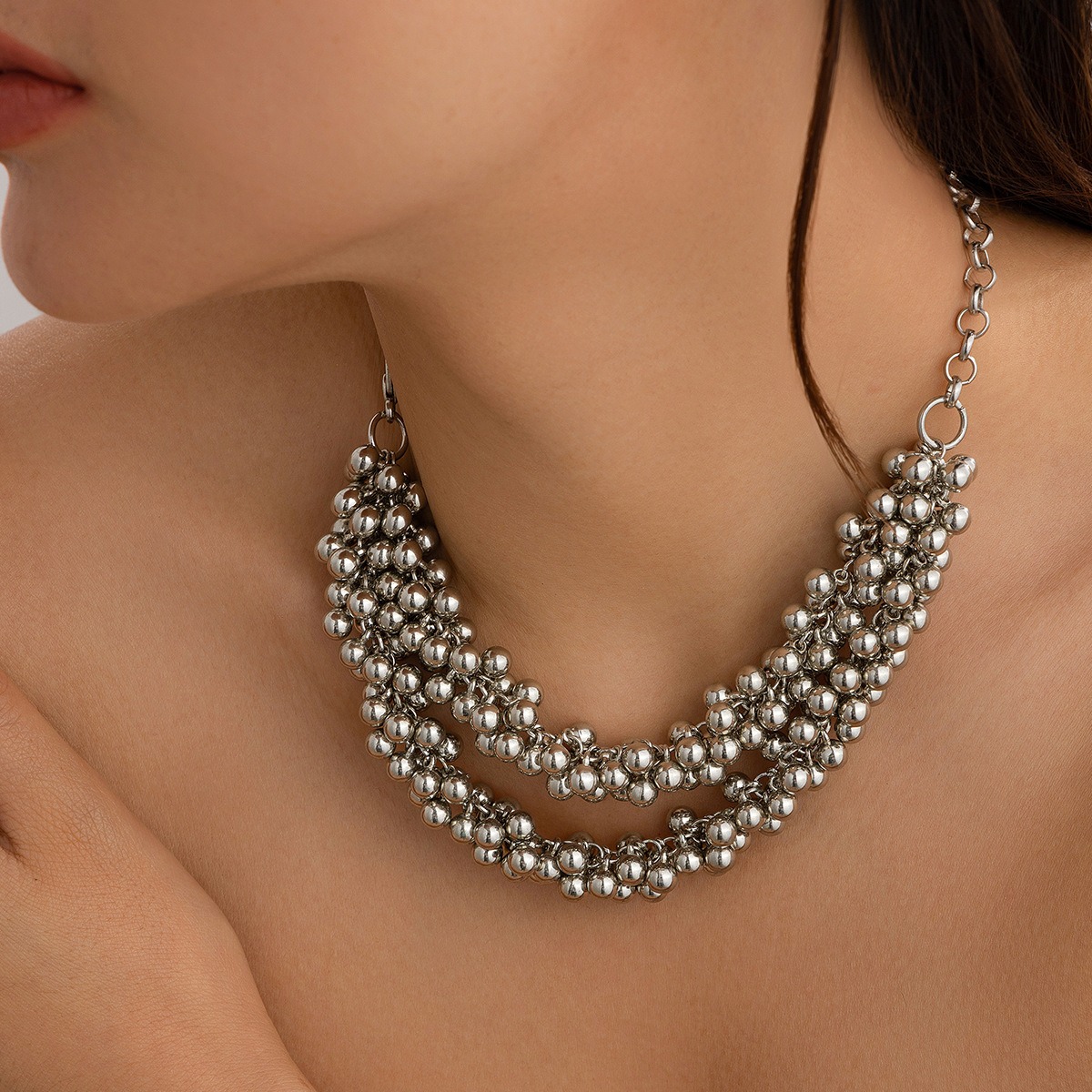 European and American Cross-border Jewelry Ins Style Multi-layer CCB Round Bead Necklace with Simple and Niche Design Metal Necklace
