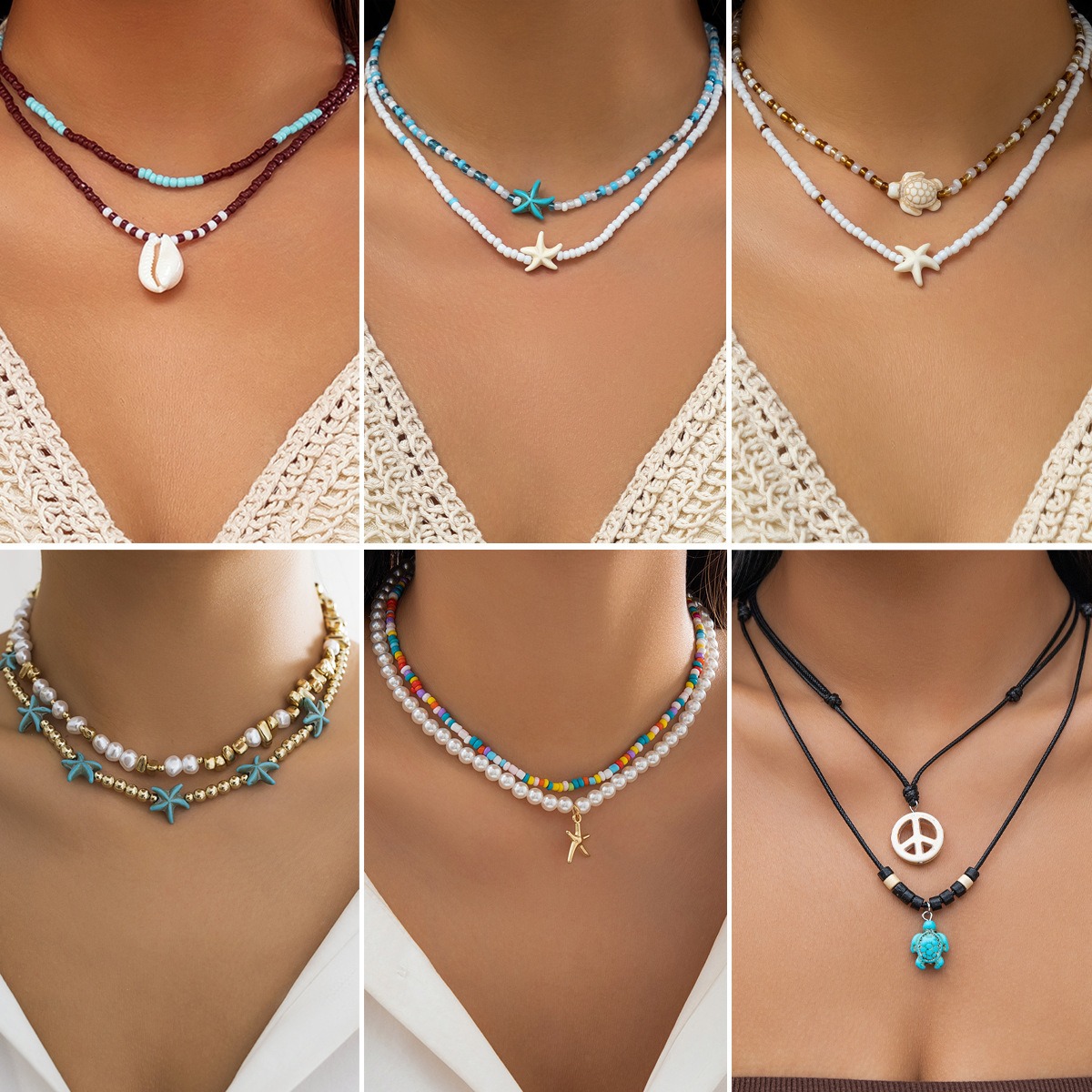 European and American Style Cross-border Rice Bead Beach Ocean Hot Selling Accessories Versatile Starfish Necklaces Shell Necklaces Women's Acces