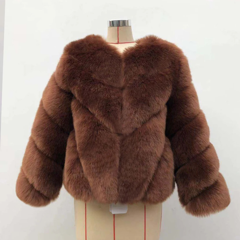HJQJLS Winter Womens Short Artificial Fox Fur Coat Womens Long Sleeve Thick Warm Artificial Fur Jacket Green Coat 241029
