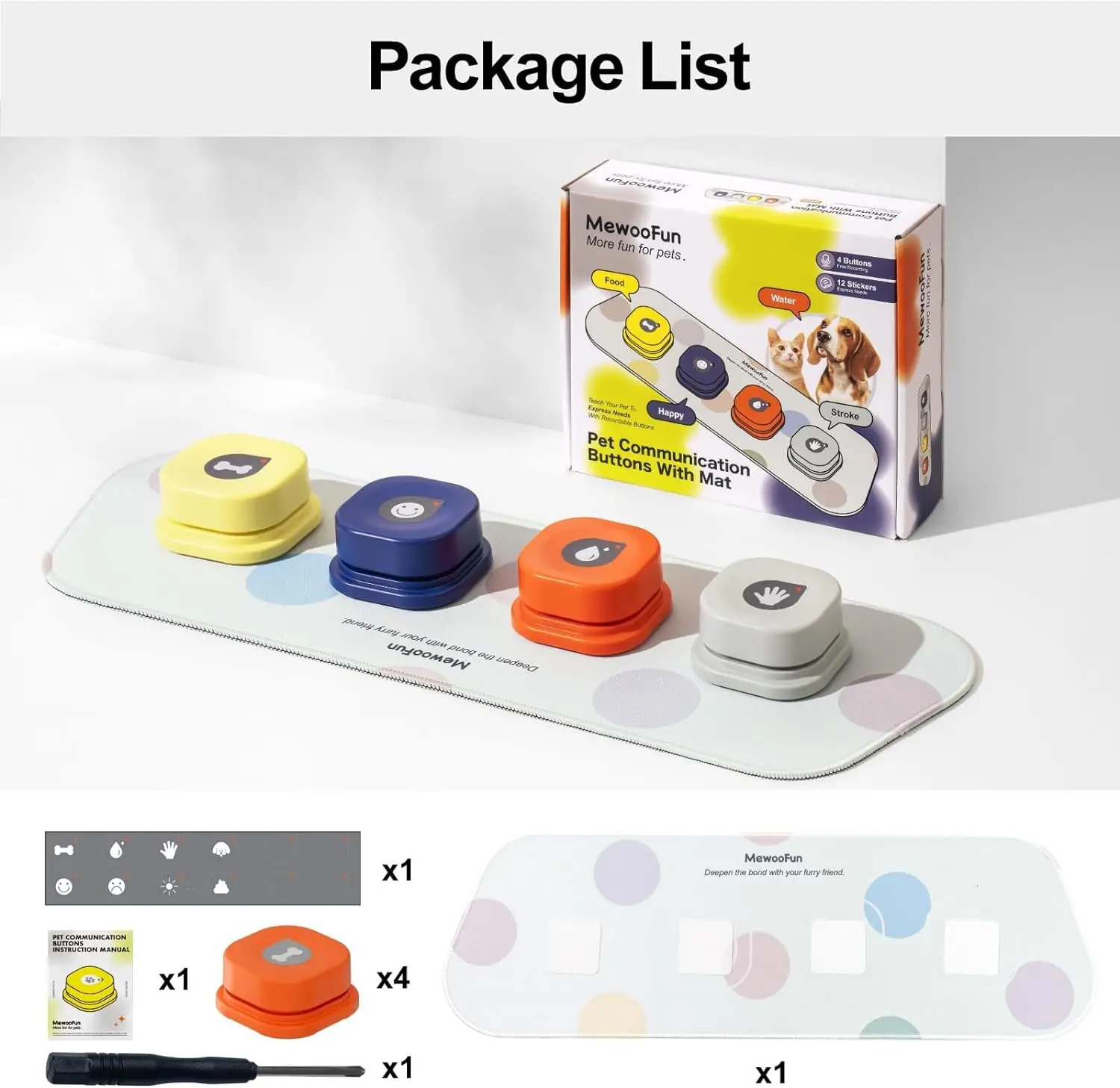 Mewoofun Voice Recording Button Pet Toys Dog Buttons for Communication Training Buzzer Recordable Talking with Mat 241028