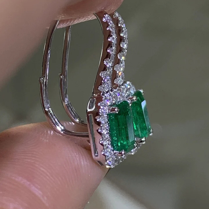 Dangle Sterg Sier: Chic Emerald Zircon Drop Earrings for Women