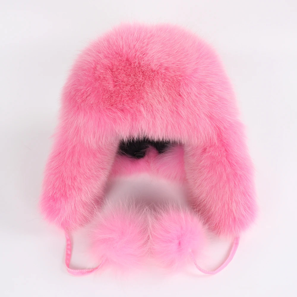 100% genuine fox fur womens Russian Wusanka pilot hunter snow skiing hat earmuffs winter womens fox fur bomber hat 241030