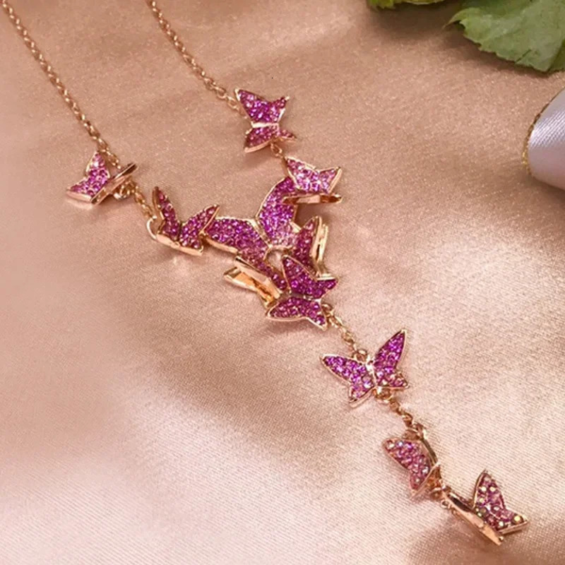 Original 2024 Fine Jewelry Sets Charming Blue Pink Butterfly High Quality Crystal Fashion Womens Necklace Bracelet Earrings 241030