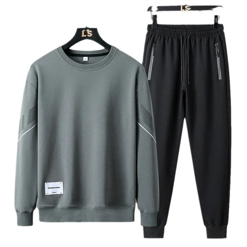 Spring Autumn Mens Casual Sports Suit Round Neck Sweatshirt Long Sleeves Pants One Whole Set Clothing Fashion 241024
