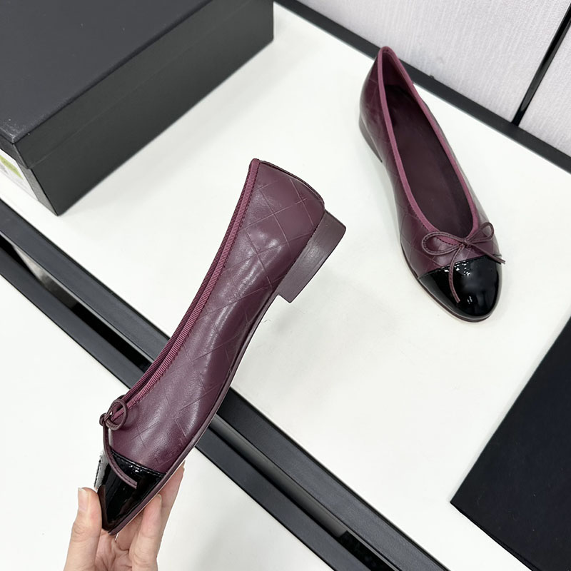 Sheepskin Women Ballet Shoe Slip On Mary Jane Shoe Designer Bowknot Chunky Low Heels Outdoor Leisure Shoe Classic Burgundy Gray Black Casual Shoe With Dust Bags Slide