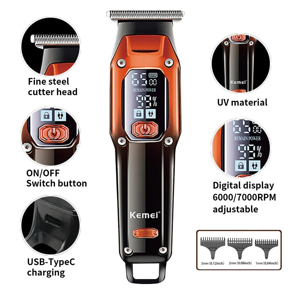 Kemei Hair Trimmer Hair Clipper Professional Barber Trimmer Electric Shaver Hair Cutting Machine Rechargeable Trimmer Men KM-658 241029