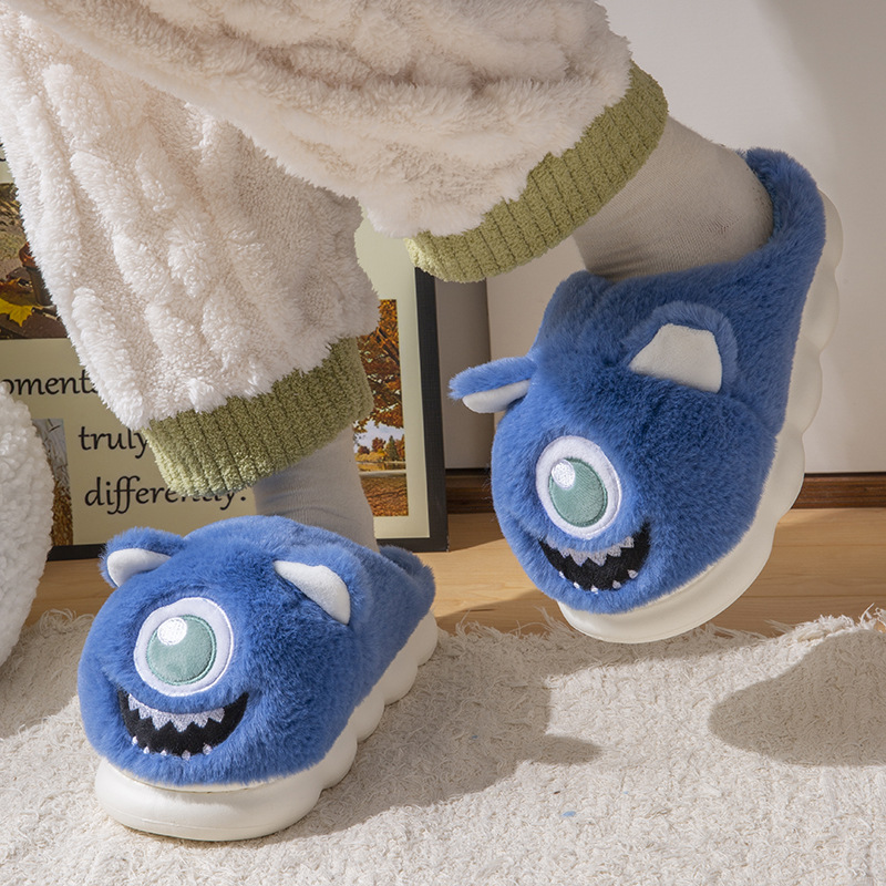2024 slippers NEW hot women's winter bag with cute anti slip thick sole for home use, warm outer wear, big eyed monster plush cotton shoes, free 