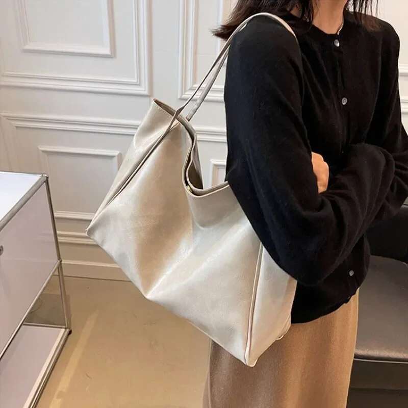 Women Tote Fashion Underarm Pouch Large Capacity Soft Pu Leather Shoulder Retro Crossbody Bag Casual Portable BucketBags