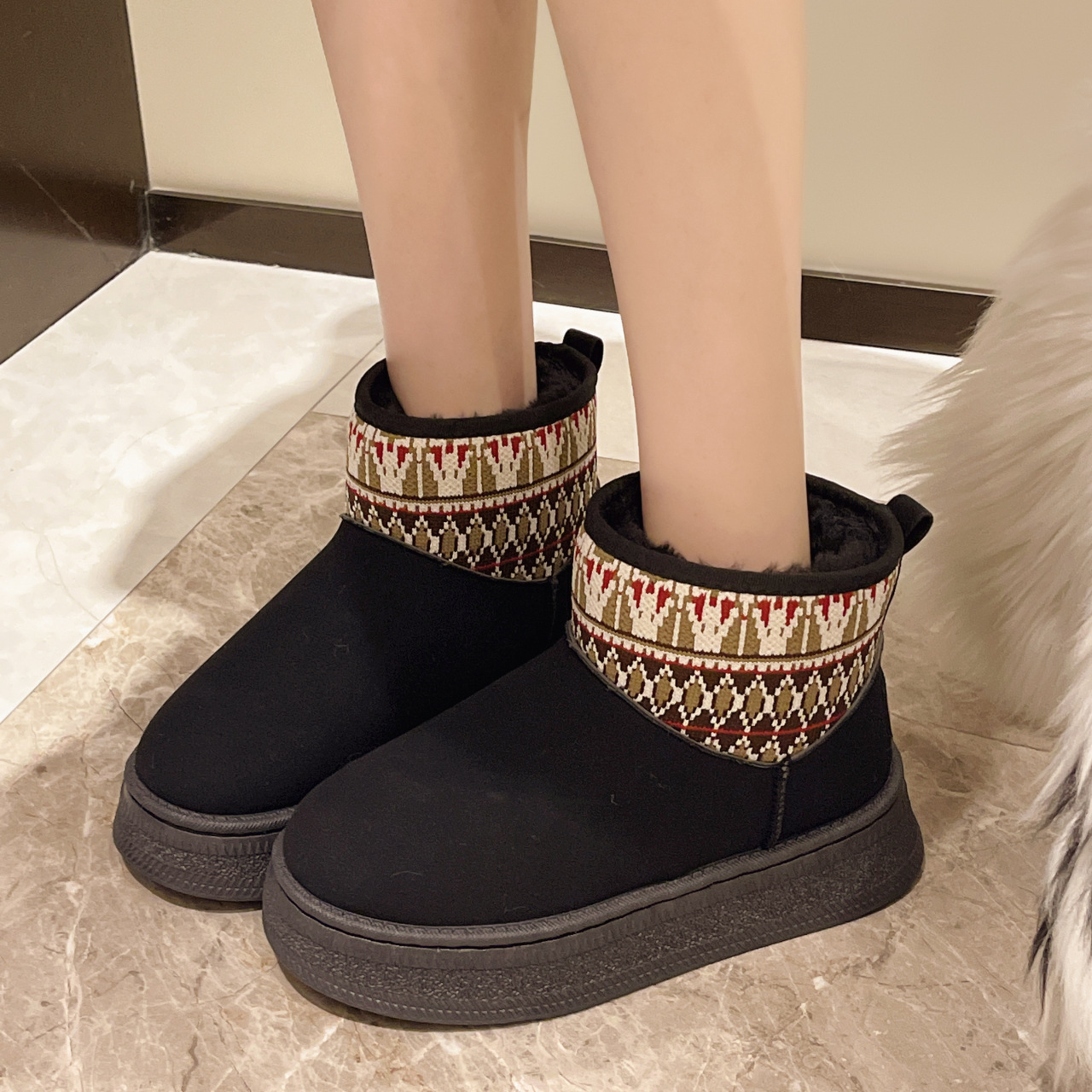Winter Snow Boots for Women 2024 - Furry Designer Ankle Booties with Anti-Slip Thick Plush Sole