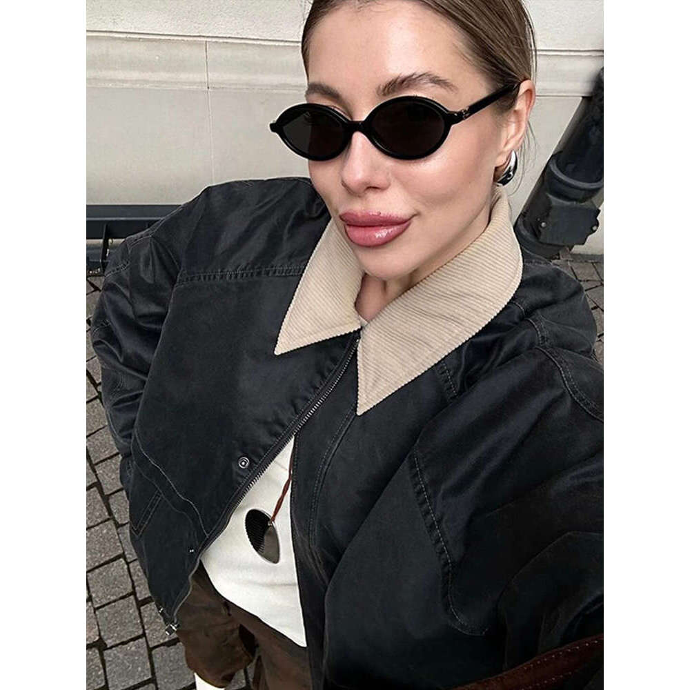 2024 New Women's Cargo Jackets Vintage Long Sleeve Patchwork Outwear With Pocket Street Style Punk Loose Casual Top Coats