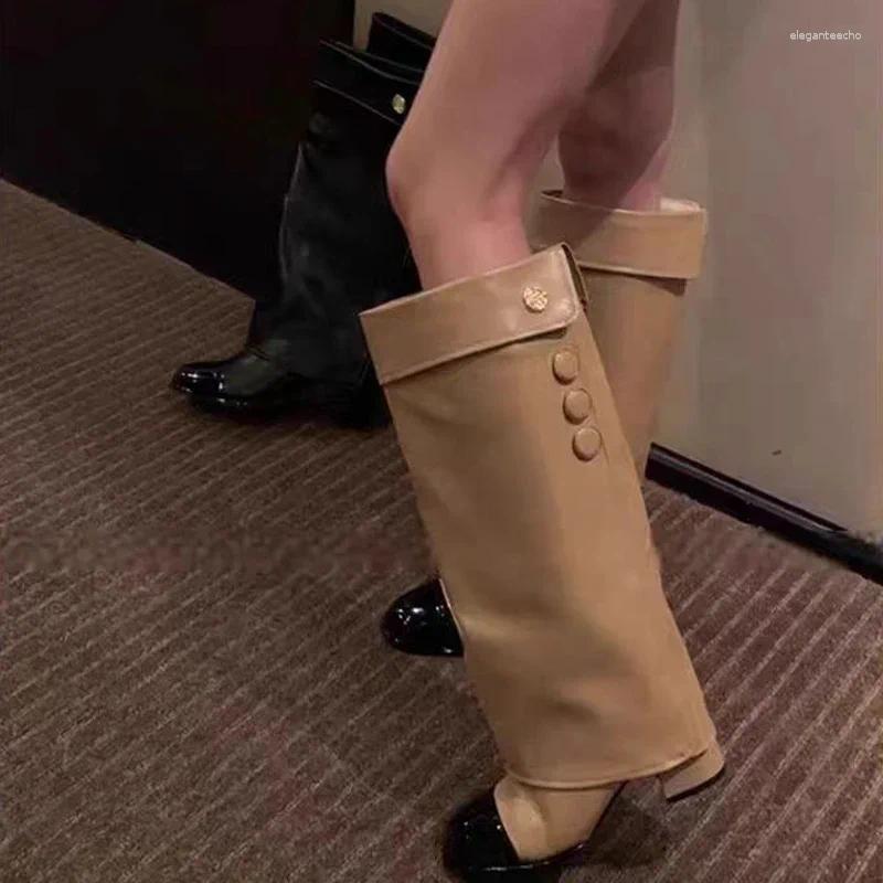Boots High Heels Woman Designer Brand Chunky Shoes 2024 Trend Winter Snow Leather Pumps Motorcycle Botas Mujer