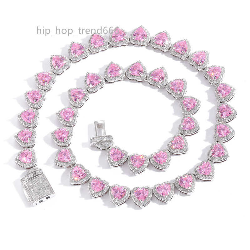 10MM Iced Out heart shaped 5A+moissanite Necklace Tennis HipHop Rock Jewelry Gold Plated Cuban Link Chain