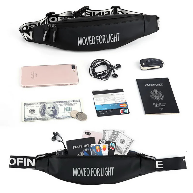 Fanny Pack Black Waterproof Money Belt Bag Men Women Sport Male Waist Bags for Phone Travel y Wallet 241029