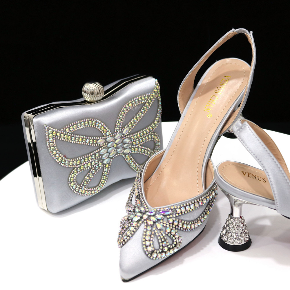 African pointed women's shoes and trapezoidal rhinestone bags popular in Nigeria