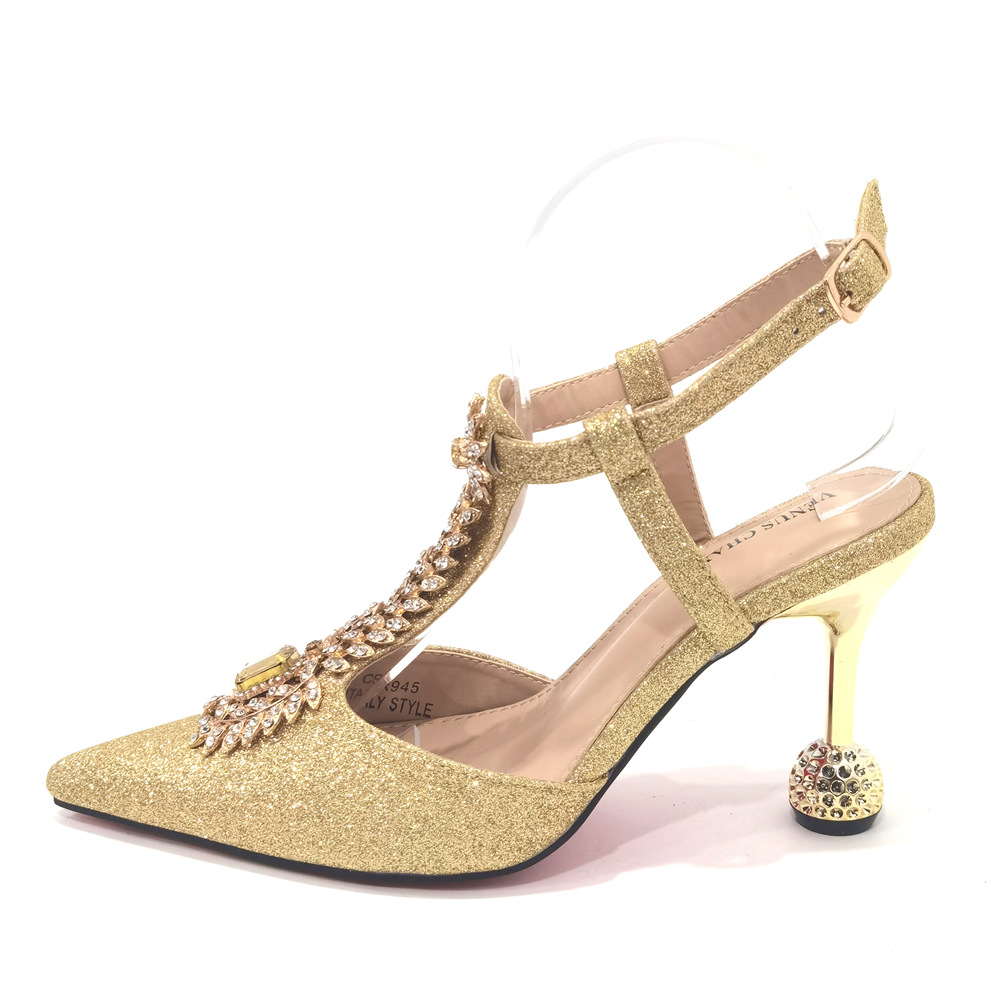 Temperament Square Water Dia Handbag Pointed Fine Heels Sandals Wedding Shoe Bag Set Combination