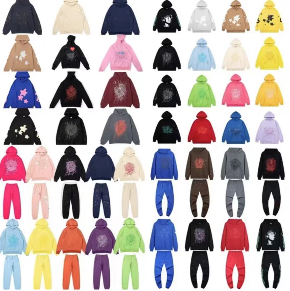 Spider Tracksuit Mens Womens Hip Hop Hooded Pullover Rhinestone Puff Print Sp5derr Hoodie Young Thug Graphic Foaming Sweatshirt Sp5dert Sweatpants Baggy Pants 310