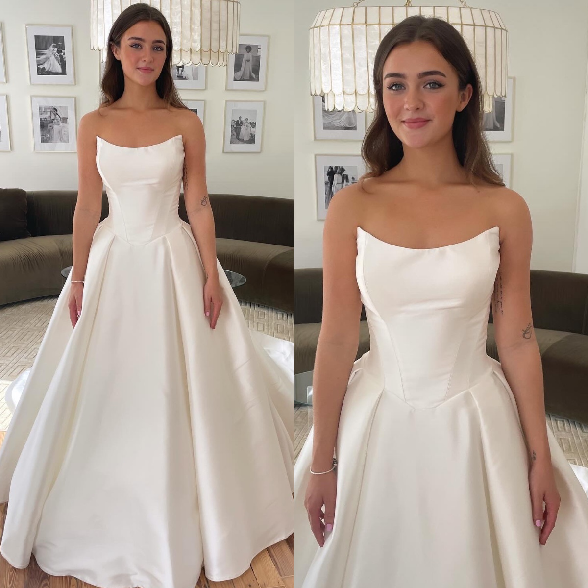 Modern White Ivory Satin Wedding Dresses For Summer Beach Boho Bridal Gowns A Line Strapless Ruched Skirt Backless robe de mariee BC18290F09