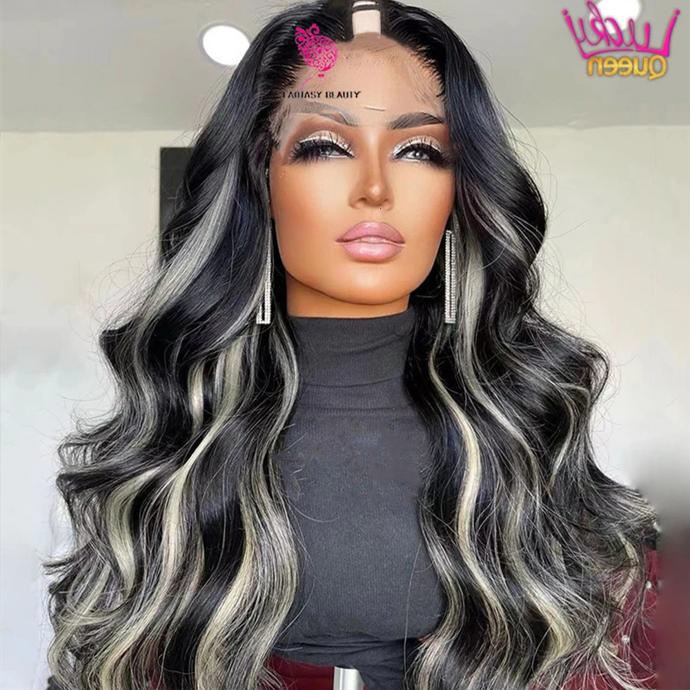 V Part Wig Body Wave Highlight Grey Glue No Leave Out Human Hair Gray and Black Ombre U part Wigs Beginner Friendly