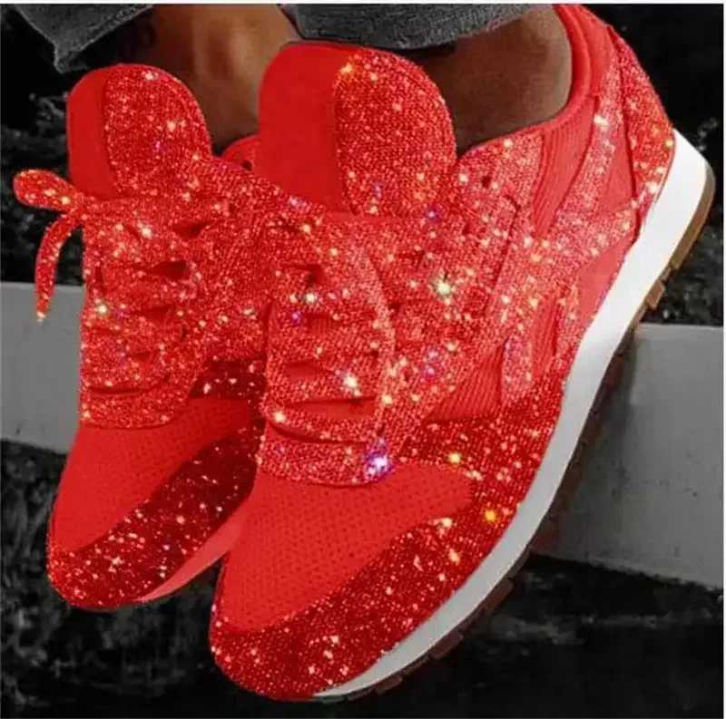 High Quality Womens Flat Shining Sports Shoes Casual Shining Vulcanized Shoes Womens Mesh Lace Upper Plus Size Fi Outdoor Womens Shoes T241029 - view 5