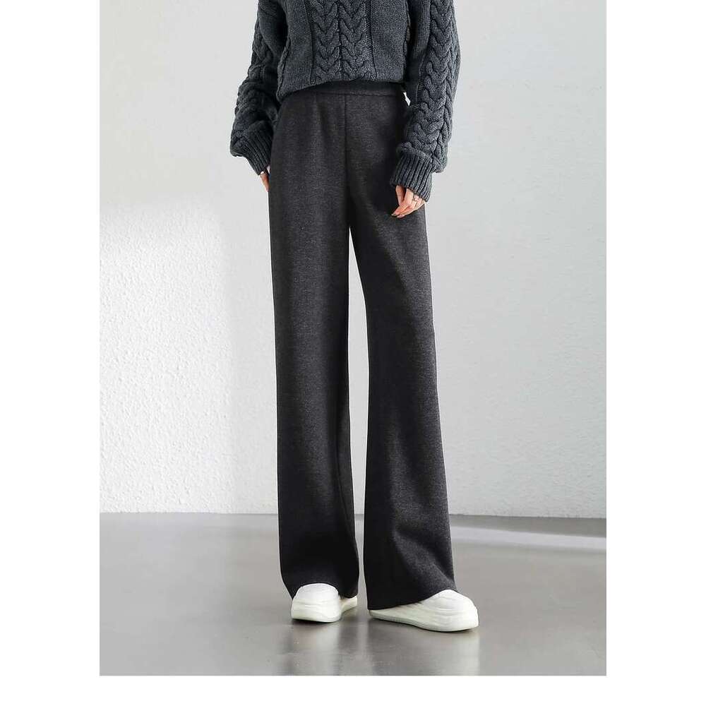 Casual Straight Wool Pant Women Thick Warm High Waisted Full Length Knitted Sweatpant Winter 2024 Clothes 144K56338