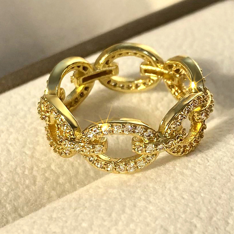 Sterg Sier Gold Fill Pave White Sapphire CZ Dia Cross Ring for Women