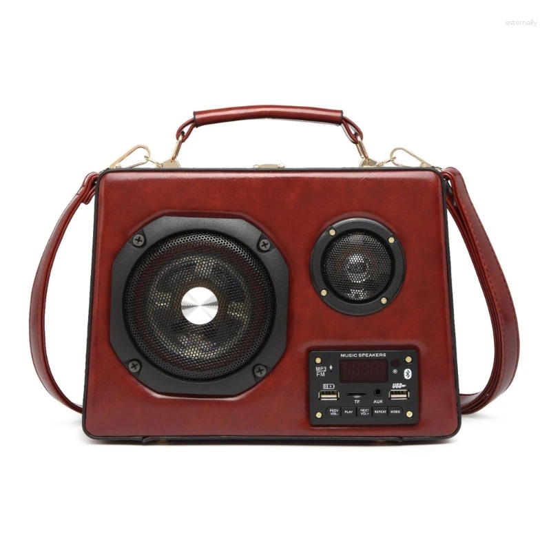Drawstring Vintage Radio Box Shaped Handbags With Bluetooth-compatible Speaker For Women Female Shoulder Bag