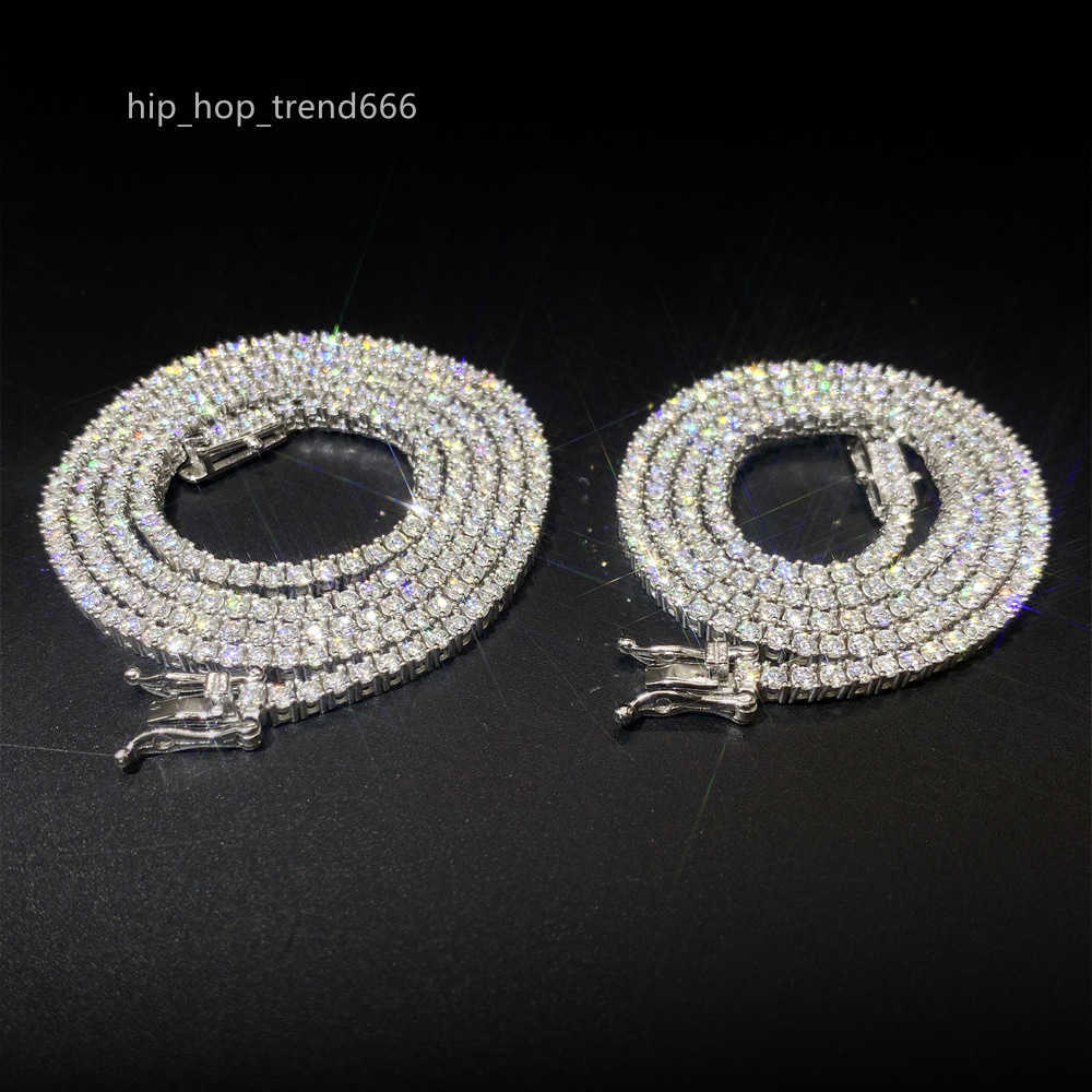 2MM Flawless Lab Diamond D Color VVS Moissanite Tennis Chain Gold Plated 925 Sterling Silver Luxury Hip Hop Bling White