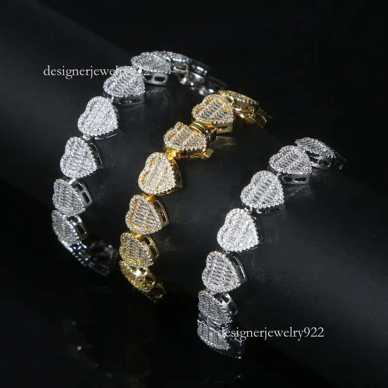 Women's Heart-Shaped Tennis Chain Bracelet with Full Pave Cubic Zirconia - Elegant Hip Hop Accessory