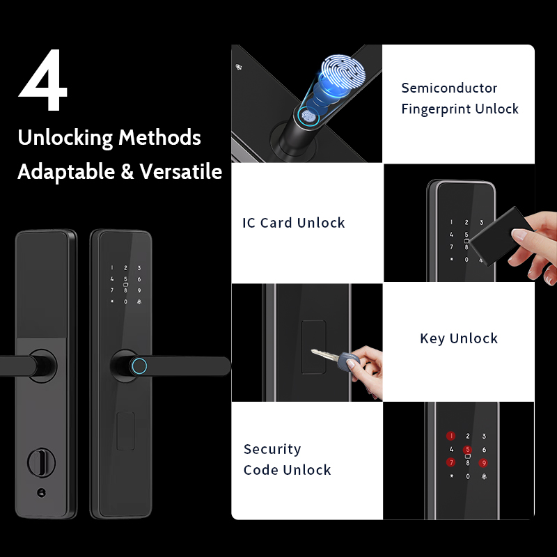 Minimalist Smart Door Lock - Durable Design & Integrated Tuya App Control via Bluetooth WiFi