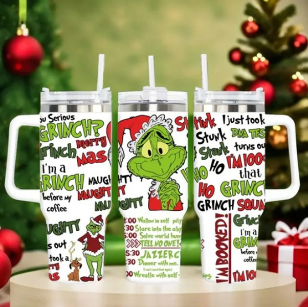 Christmas Grinch Cups 40oz With Handle Not To Fall Down Large Capacity Stainless Steel Ice Bowl Vacuum Thermos Mugs Anime Neighborhood Sea Freight FY0