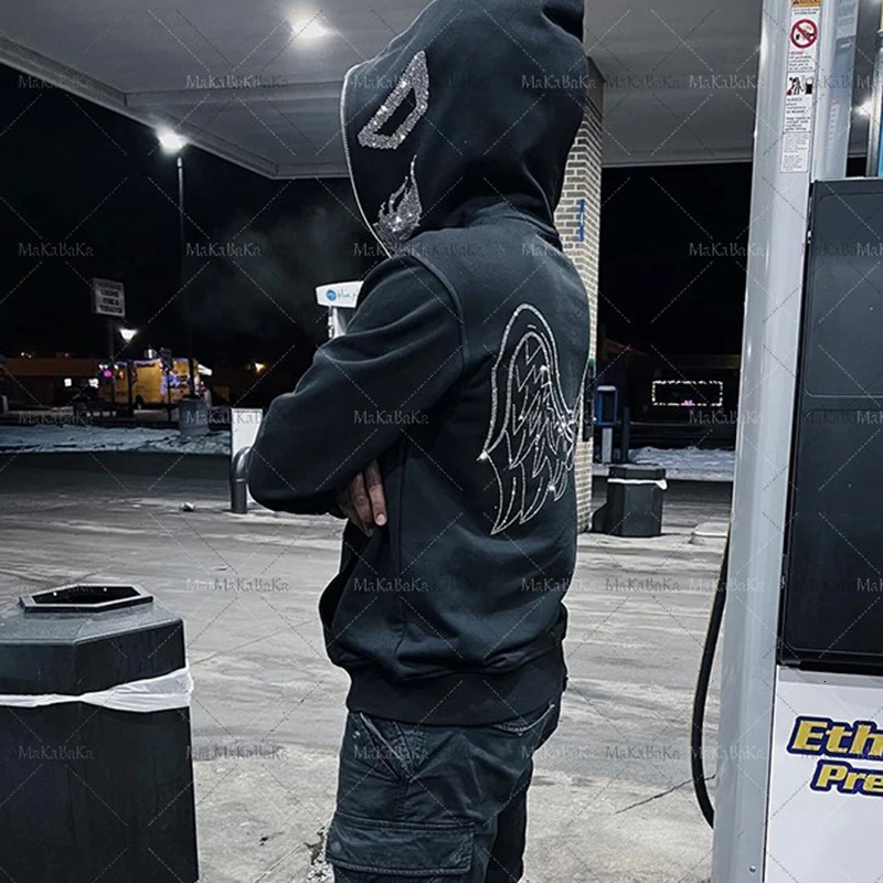 Oversized Y2K Devil Diamond Graphic Zipper Hoodie Sportswear Mens Hoodie Harajuku Gothic Hoodie Grunge Mens Clothing Emo 241025