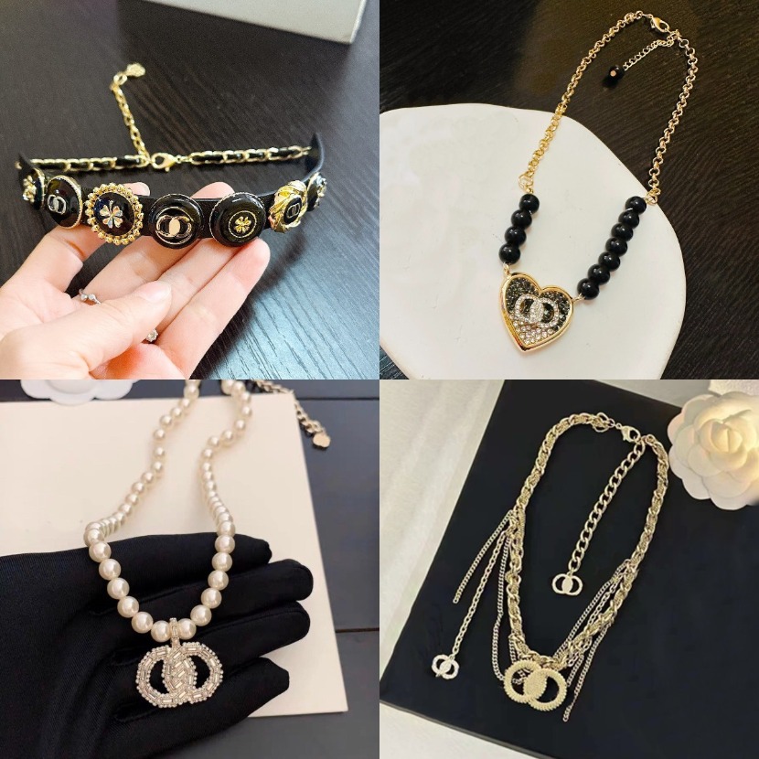 Heart Diamond Pendant Necklace Womens Choker New Birthday Love Gift Pearl Necklace 18K Gold Plated Premium Jewelry Wholesale