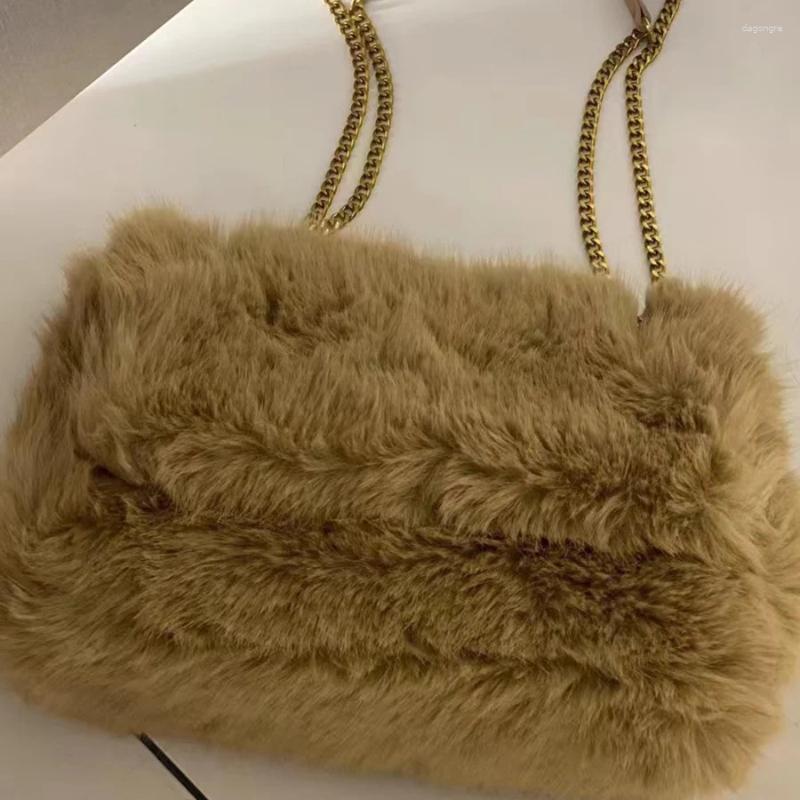 Drawstring Fashion Large Faux Fur Women Handbags Chains Design Lady Shoulder Bags Fluffy Soft Plush Shopper Warm Winter b97c 4
