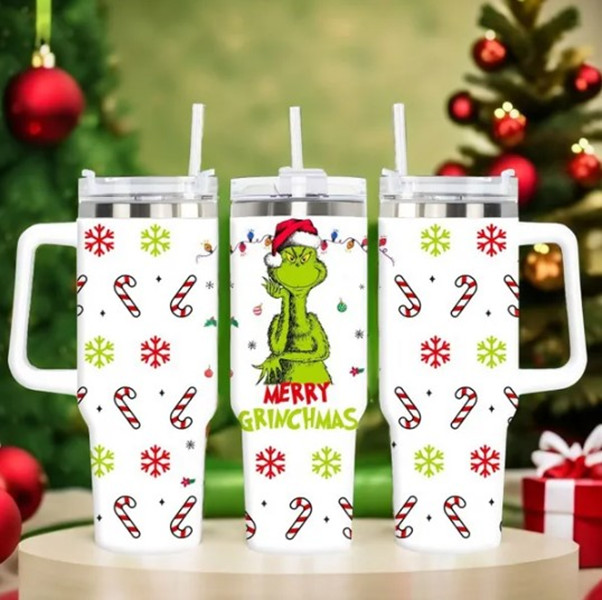 Christmas Grinch Cups 40oz With Handle Not To Fall Down Large Capacity Stainless Steel Ice Bowl Vacuum Thermos Mugs Anime Neighborhood Sea Freight FY0