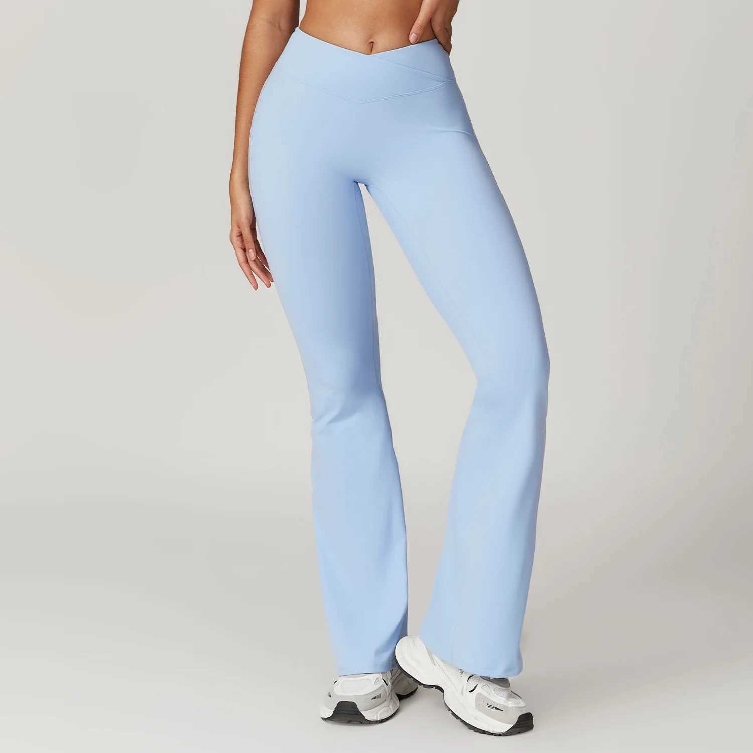 Womens high waisted Flared Pants ultra-thin solid sexy Pants elastic hips lifting tight yoga legs gym exercise running push legs W250326