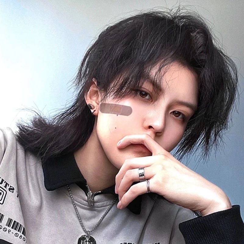Wolf tail warrior hairstyle Japanese neutral mullet head fluffy natural full head wig men and women hair wig
