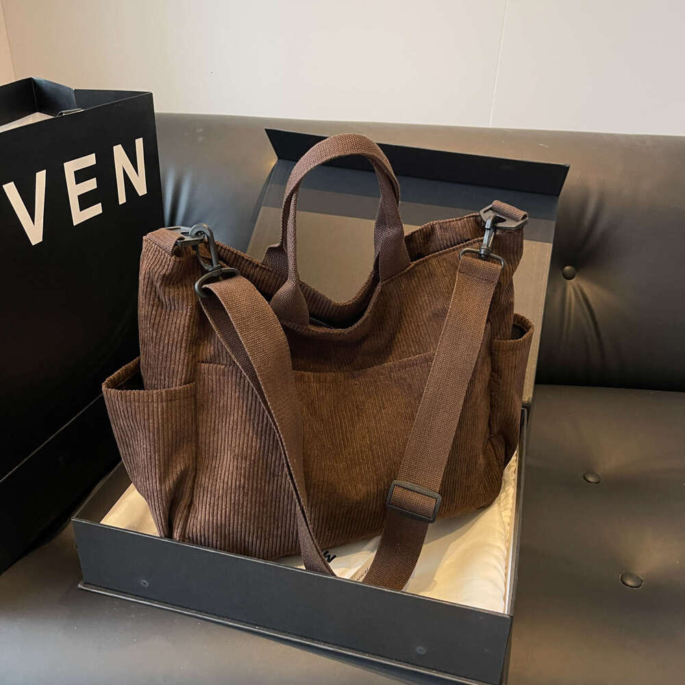 Simple Color Multi-pocket Corduroy Designer Tote Bag, Large-capacity Casual Backpack, Suitable for Outdoor Travel Commuting Work.